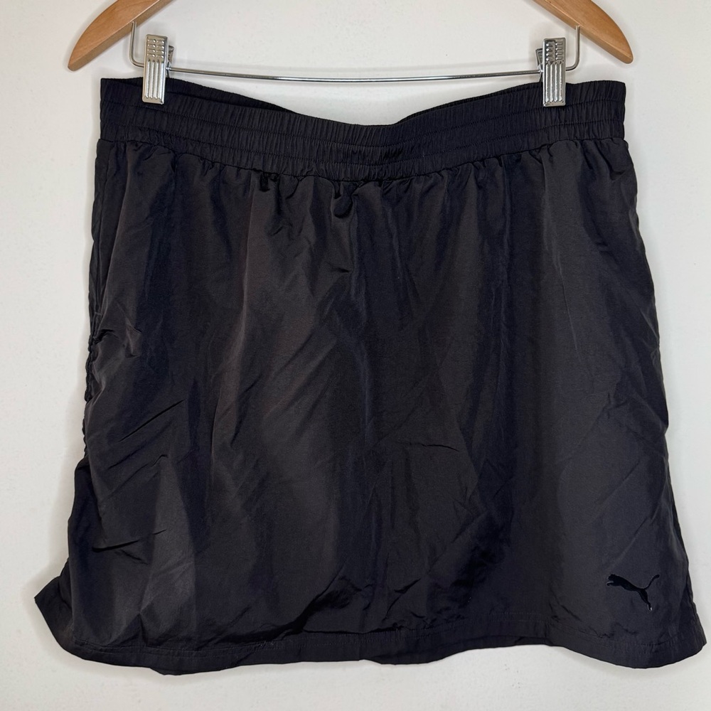 PUMA Black Active Mini Skirt With Side Ruching Womens LARGE Sporty Streetwear EU